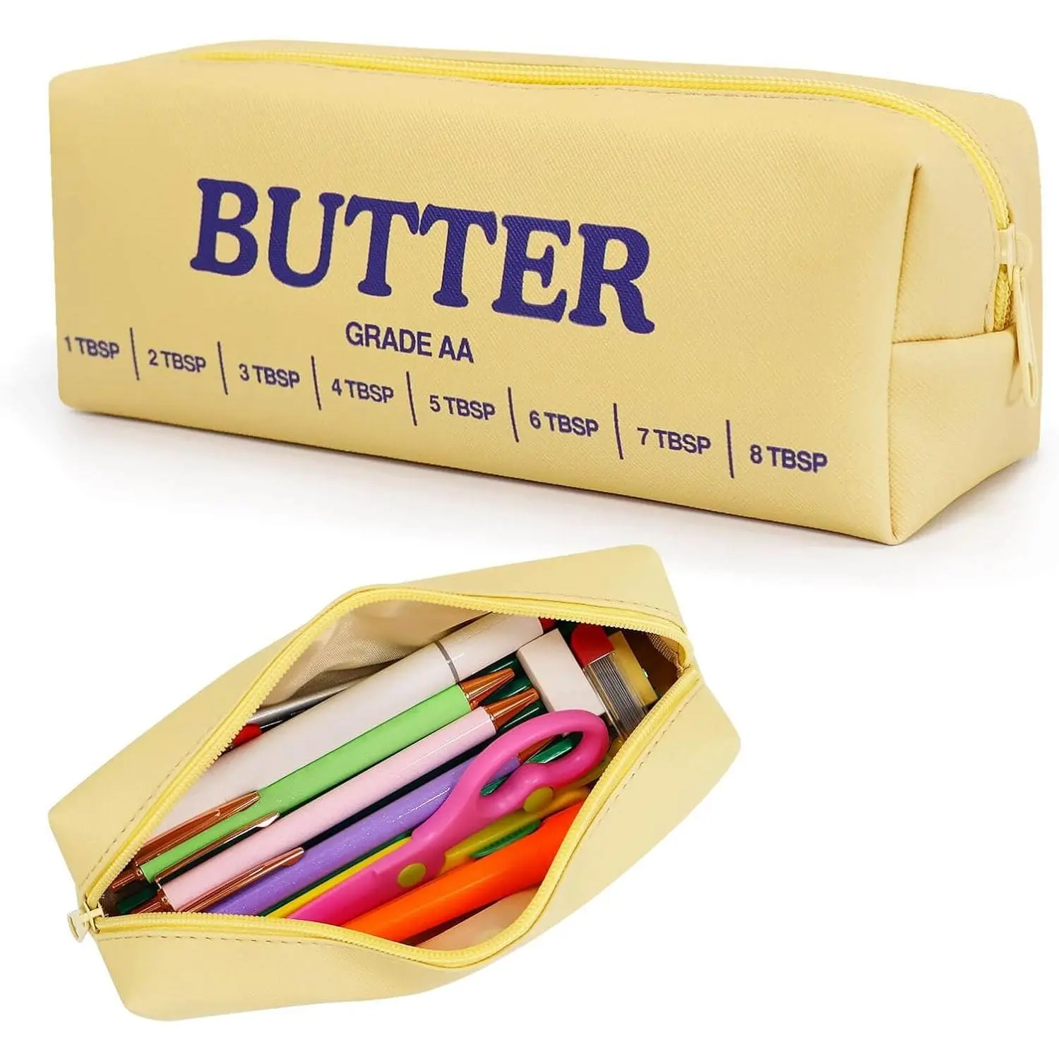 Funny Butter Sticks Soft Pencil Case Pouch College School Supplies, Pencil Box with Zipper for Teen Girls Boys Women Men Adults, Pen Bag  to School Essentials Stationary  for Student Teacher