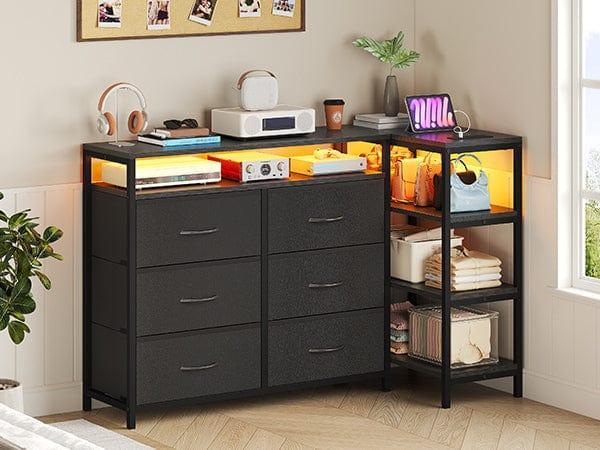 Corner L Shaped LED TV Stand Convertible Dresser Black