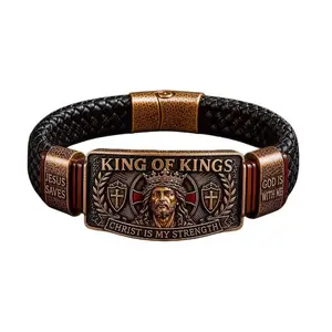 King of Kings Faith Bracelet, Adjustable Christian Wristband with “Christ Is My Strength”, Religious Inspirational Gift for Men, Husband, Dad, Pastor and Veteran