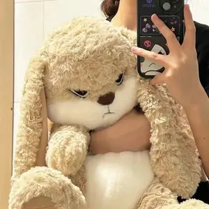 Long-eared Angry Rabbit Plush Toy, Soft and Comfortable Healing-Themed Cuddle Doll, Cute Animal Plush Doll Kawaii Plush Toy Model for Room Decoration, Easter/Christmas Gift.