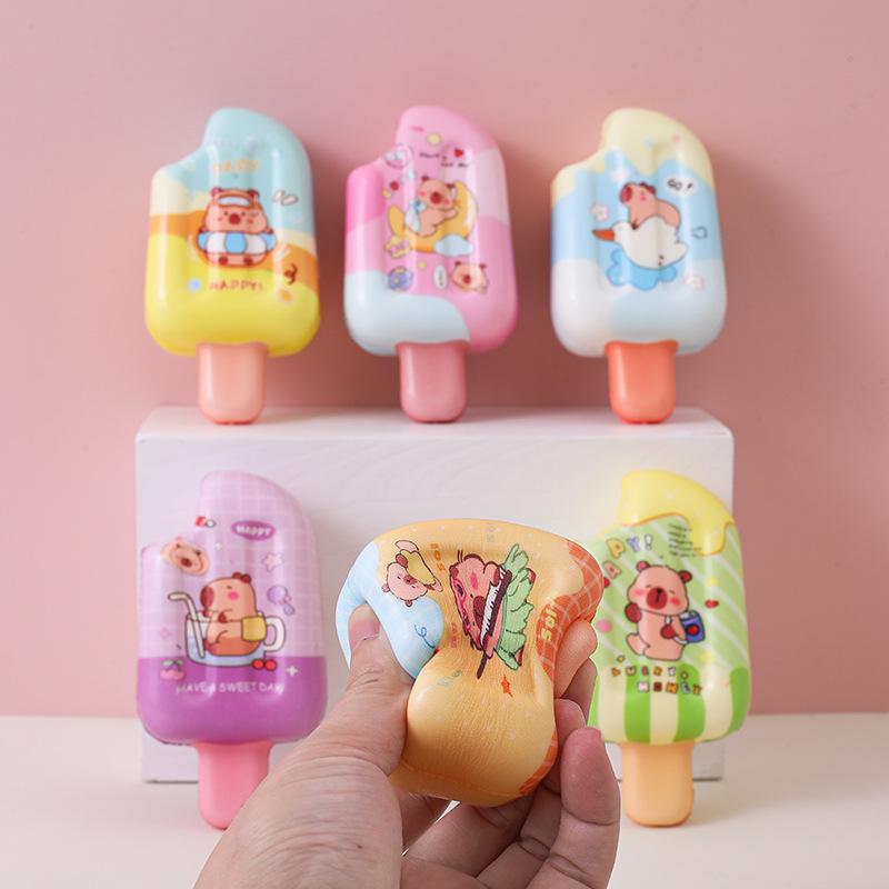 6Pcs Capybara Ice Cream Squishy Toys, Slow Rising Kawaii Popsicle Squeeze Toy, Soft PU Stress Relief Fidget for Kids Adults, Party Favors