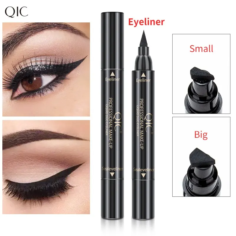 1PC QIC Dual-ended Eyeliner Stamp Pen, 2 Sizes Wing Stamp & Liquid Liner, Long Lasting Black Eyeliner, Waterproof Smudge-proof Makeup Tool, EyelinerStamp, WingEyeliner, DualEndedMakeup, EyeBeauty