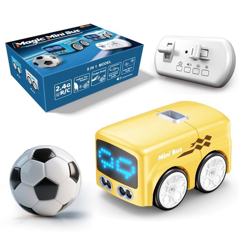 Multi-functional Smart Mini Bus, with Following & Obstacle Avoidance, Expression Light Effects, Educational Interactive Toy Car for Kids, Perfect for Birthday & Christmas Presents (2*AAA Batteries for Remote Control Not Included)