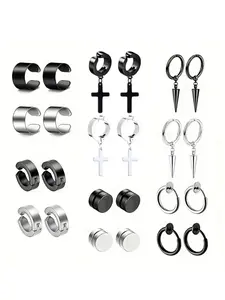 Punk-Style Cross-Design Magnetic Earring Set, Earcuff, Fashion Earrings for Men & Women, Trendy All-Match & Exquisite Jewelry, as a Birthday Gift