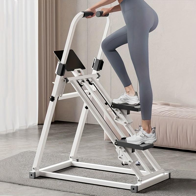 Compact Folding Vertical Climbing Stepper, Full Body Sliding Trainer with Adjustable Stride Range, Handles and Pedals, Easy Installation - White