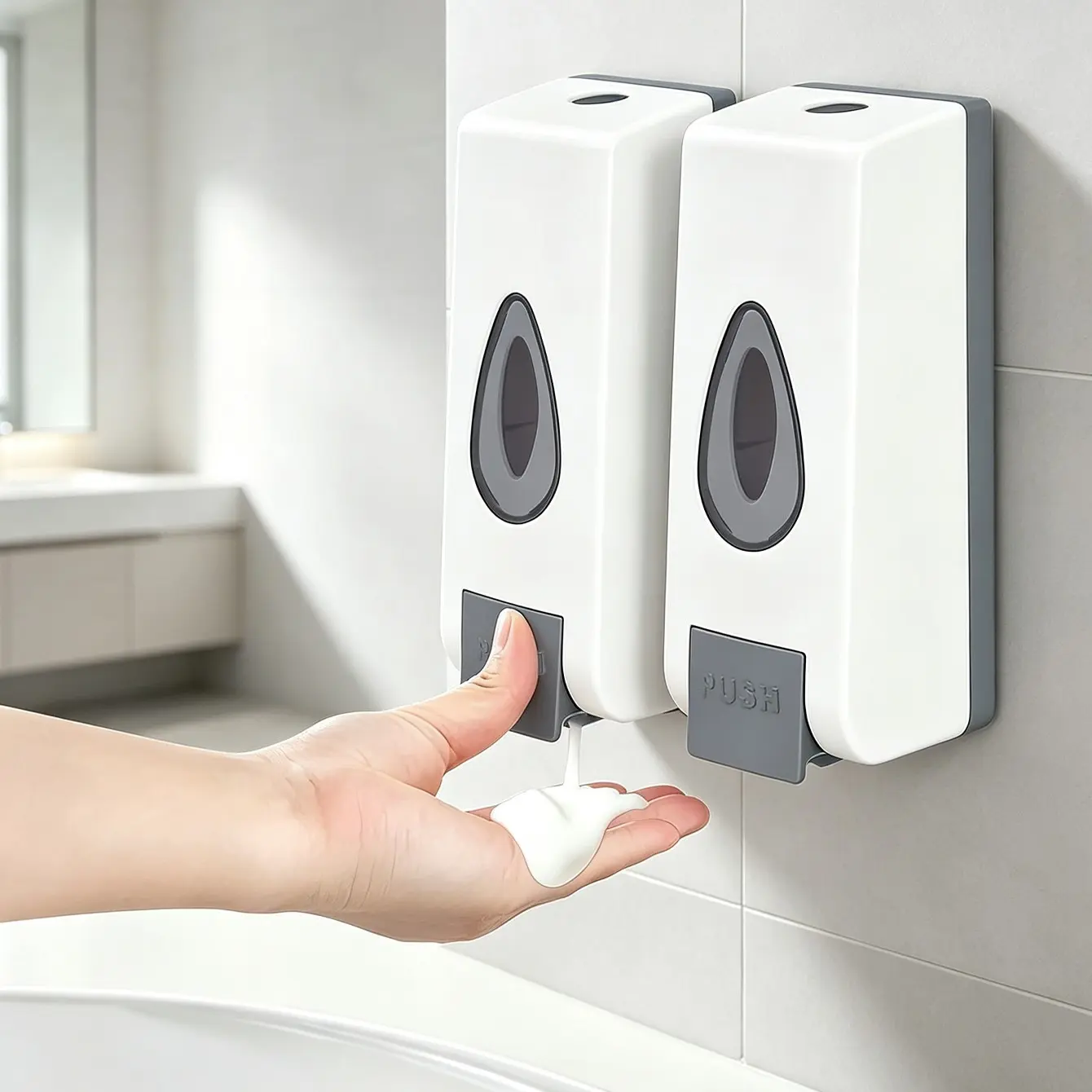 2-Pack Wall-Mounted Soap Dispenser, Push-Button Lotion/shampoo/hand Sanitizer Bottle, Waterproof Bathroom Accessories