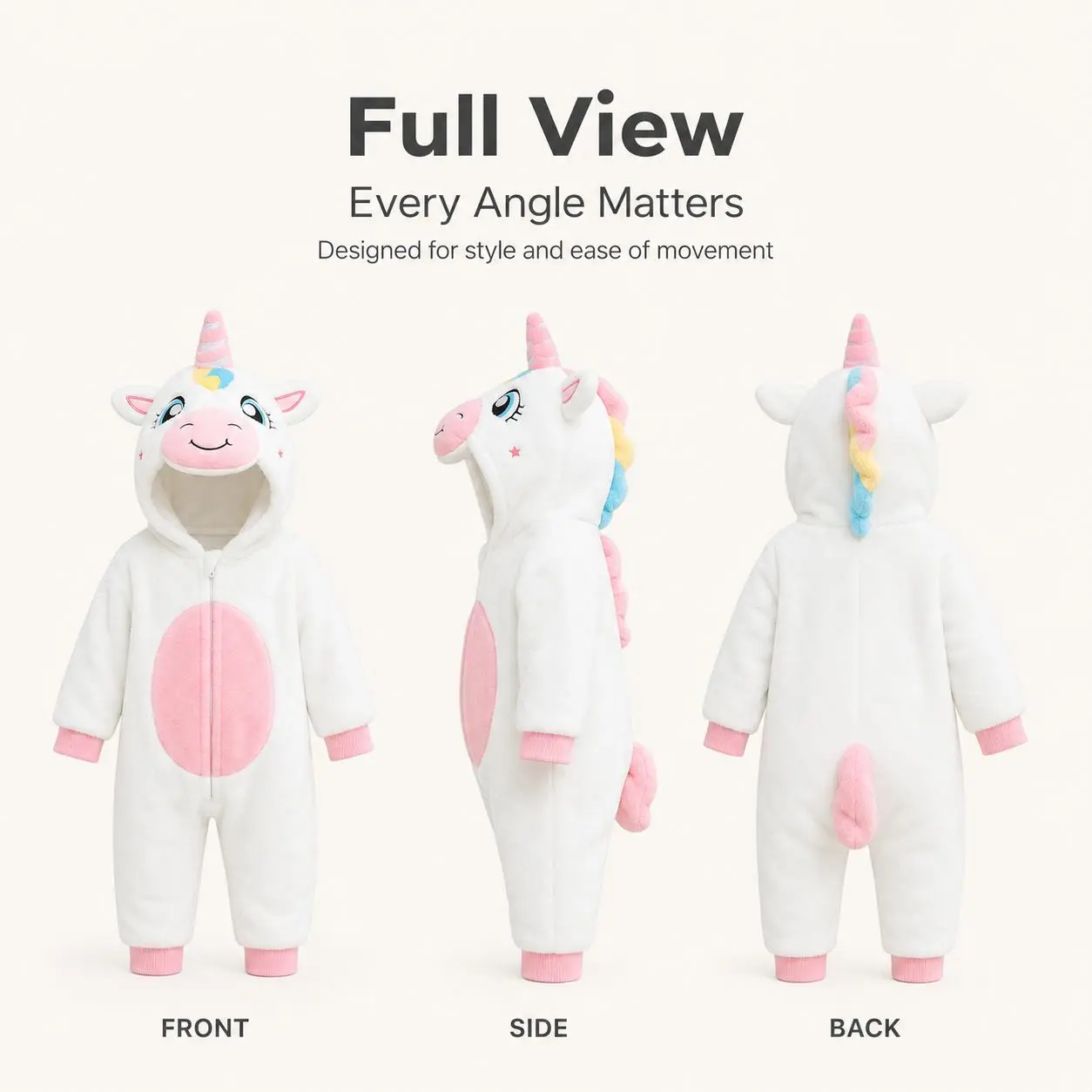 Toddler Girls' White Unicorn Flannel Hooded Onesie Pajamas - Soft Plush Full-Zip 1-Piece Sleepwear Costume for Winter Holiday