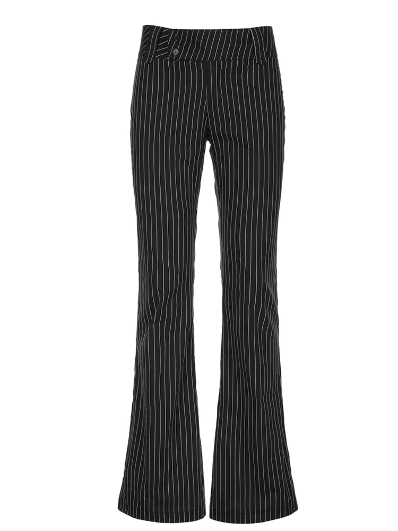 Women's Striped Print Flare Leg Fitted Pants with Zipper Fly, Street Fashion Comfy Bell Bottom Trousers for Daily Wear, Casual Chic Trousers, Ladies Bottoms for All Seasons, Womenswear