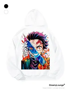 Demon Slayer Tanjiro Kamado Graphic Fitted Hoodie Tops, Casual Fall Winter Streetwear, Comfortable Home Wear, Trendy Fashion Anime Apparel