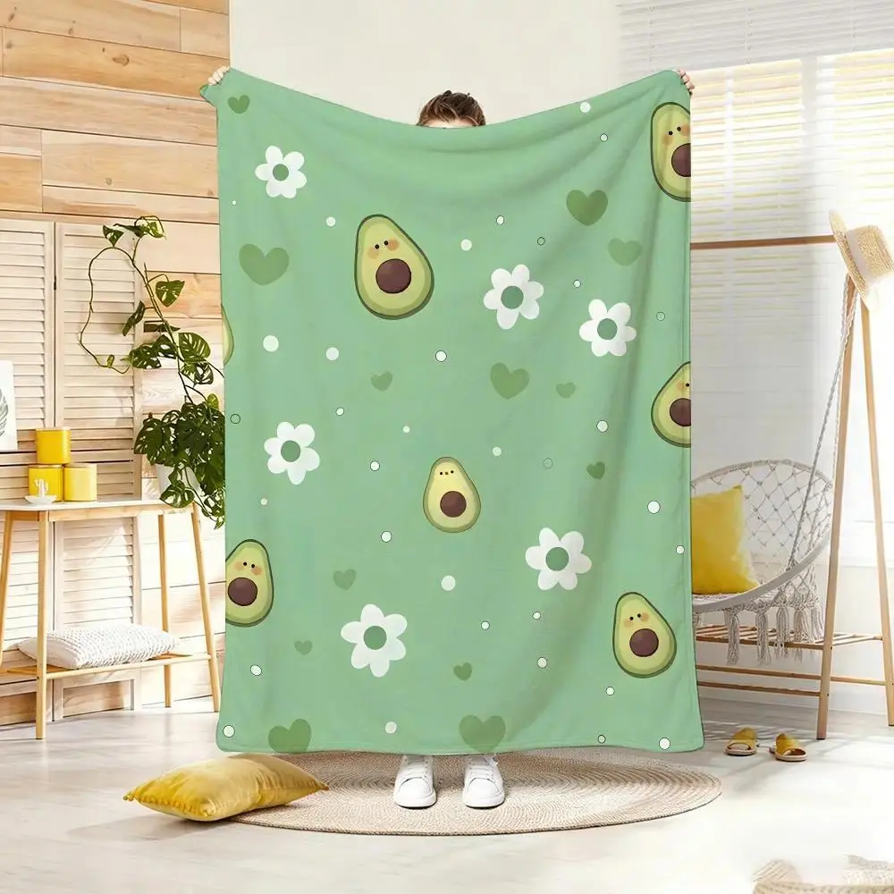 Cute Avocado Print Flannel Blanket Fresh Fruit Throw for Bedroom, Couch, Picnic, Camping and Casual Decor