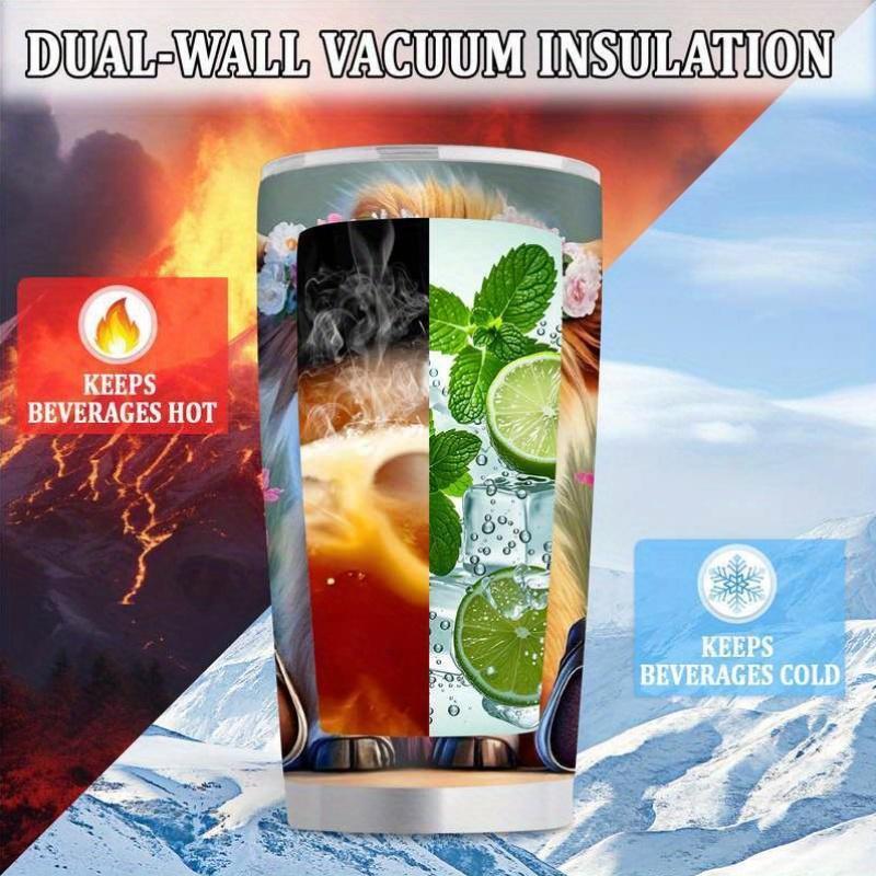 Cute Highland Bull Pattern Stainless Steel Thermos Mug with Floral Design | 20oz Leak-proof Travel Mug, BPA-free Double-walled Vacuum Insulated Mug, Suitable for Hot and Cold Drinks, Reusable, Perfect for Home, Office, Camping, and Everyday Gifts.