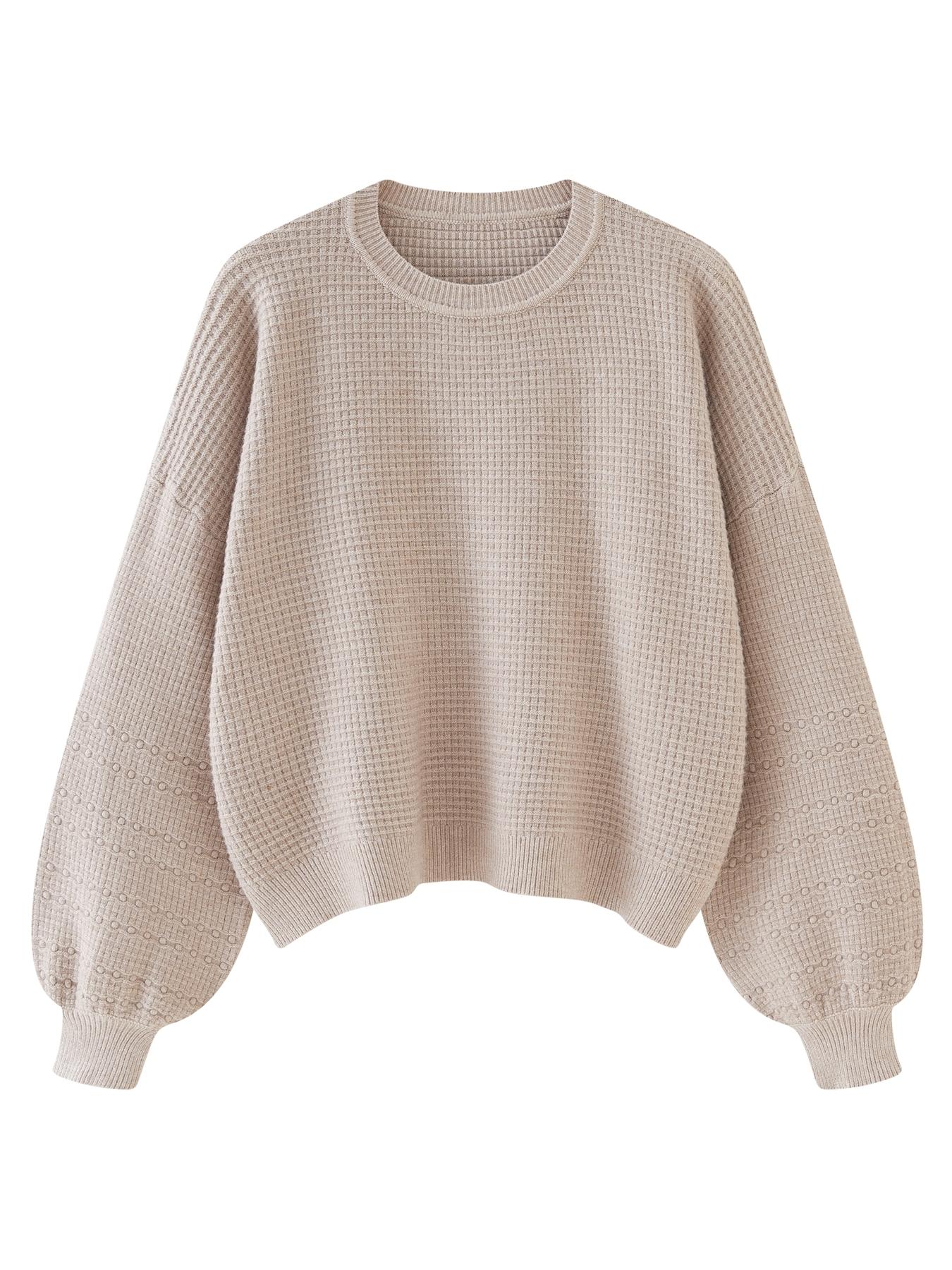 Women's Oversized Lantern Sleeve Crew Neck Pullover Sweater, Casual Loose Knit Jumper Top, Autumn & Winter Clothes