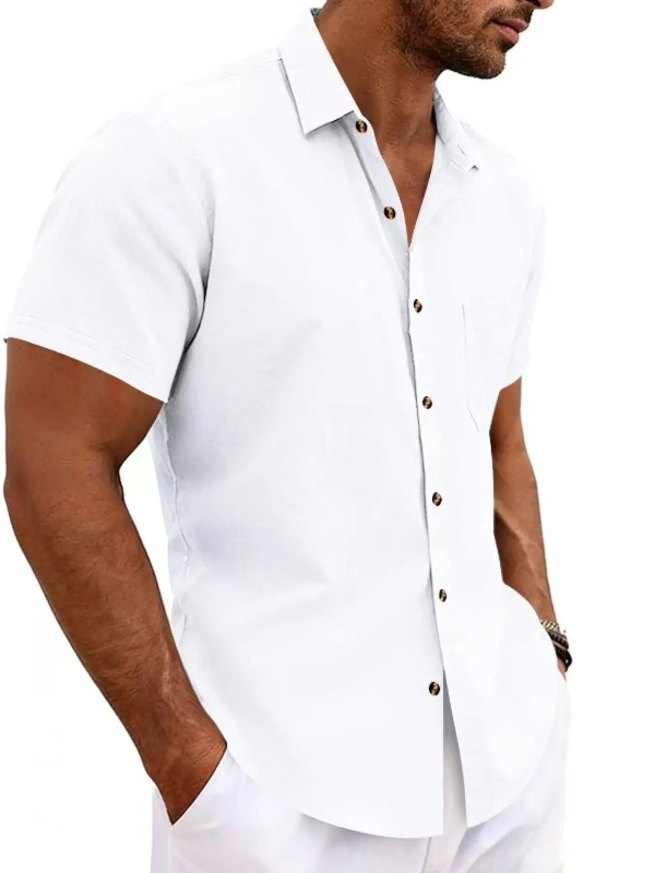 Summer Men's Loose Iron-Free Casual Business Collar Button-Up Open Front Beach Short Sleeve Shirt, Comfortable and Stylish Design