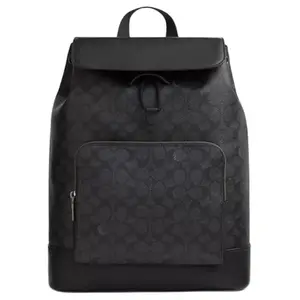 COACH Turner 30 Dual-C Logo Drawstring Backpack – Large, Men’s, PVC and Leather Blend, Black