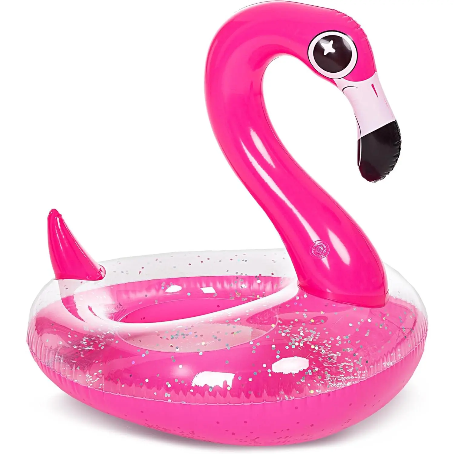 Inflatable Flamingo Pool Floats with Glitter - Summer Pool Tube Swim Ring Floaties for Adults Kids, Fun Beach Lake Floaty Raft, Party Decorations