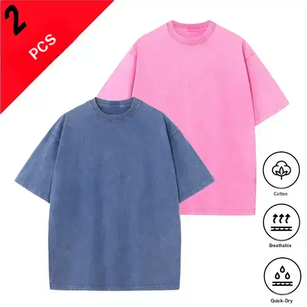 Men’s solid color distressed crewneck loose fit pure cotton two piece short sleeve T shirt set, suitable for men’s everyday outings or home leisure, a comfortable, breathable, and practical wardrobe staple