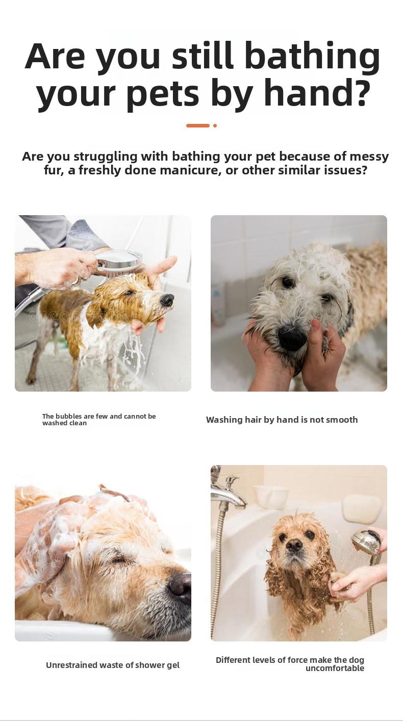 Pet Bath Brush, Dog Cat Grooming Brush with Shampoo Dispenser, Silicone Massage Brush for Shedding & Bathing, Soft Bristles for Dogs Cats Puppy Kitten