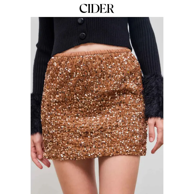 Cider Sequins Mid Rise Mini Skirt