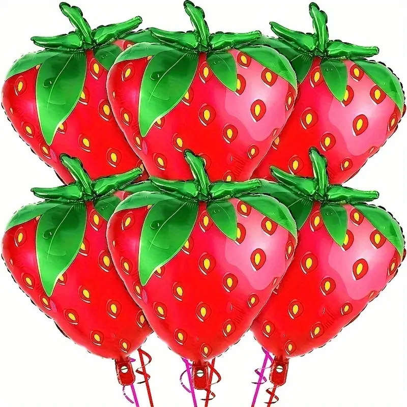 6 bright strawberry balloons - 25.5inch foil paper, self-sealing, no electricity required, suitable for summer birthday parties and fruit-themed decorations, durable balloons, party balloons |   Balloon decoration