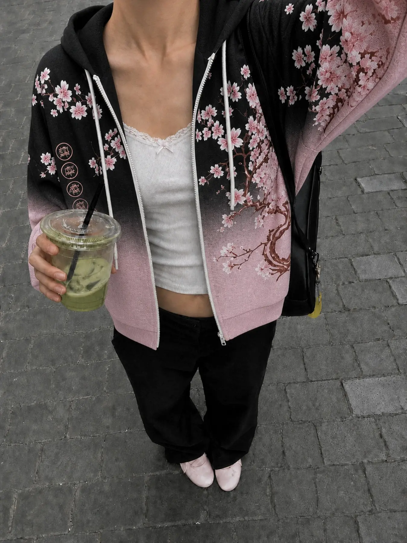 Fashion Street Style Hooded Sweatshirt, Creative Cherry Blossom Gradient Print, Soft Comfortable Fabric, Unisex Daily Wear