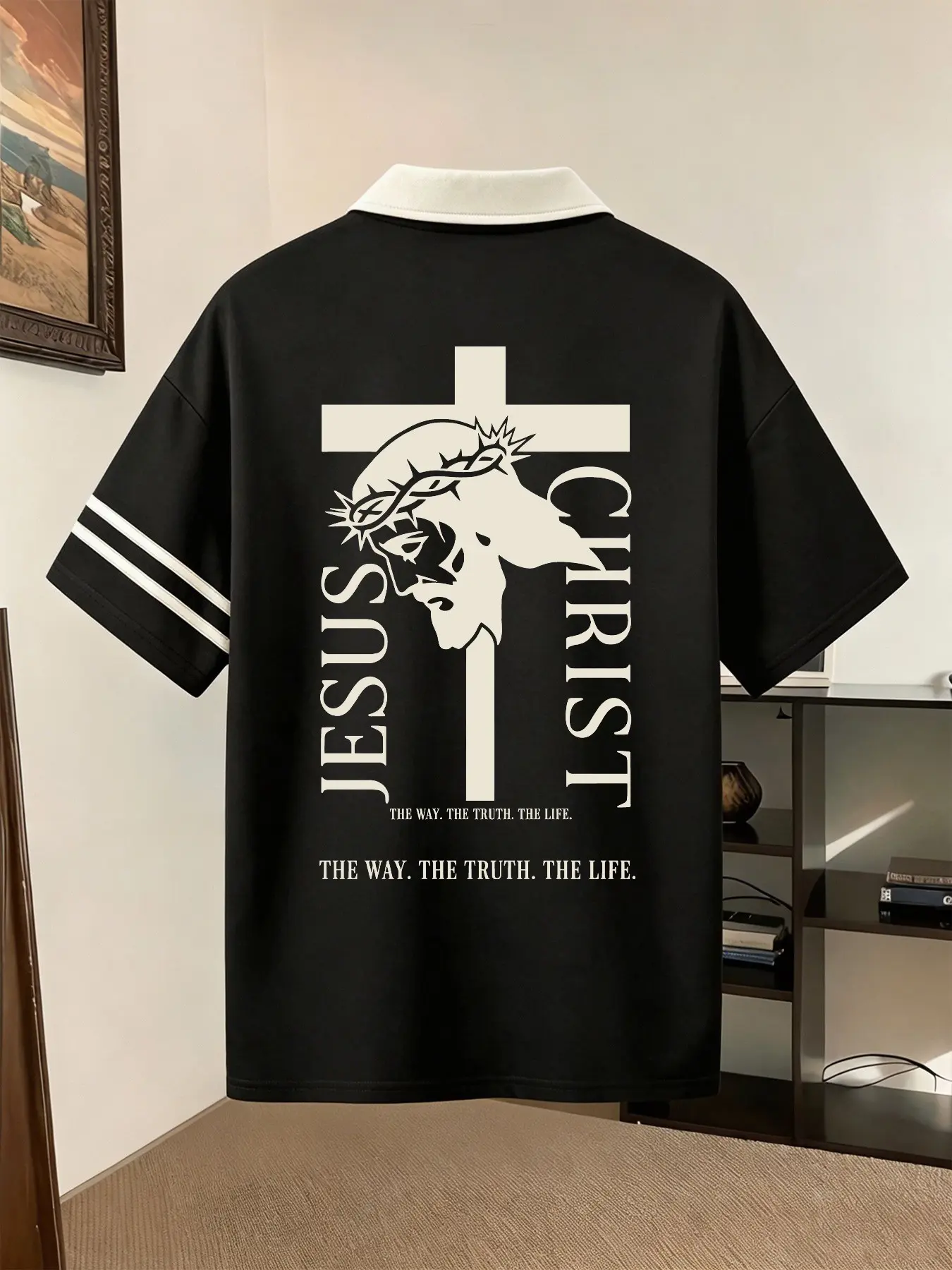 Fgfs Jesus Christ Cross Print Polo Shirt, Unisex Short Sleeve, Loose-Fit, 6 Colors, Christian Faith Streetwear, All Seasons