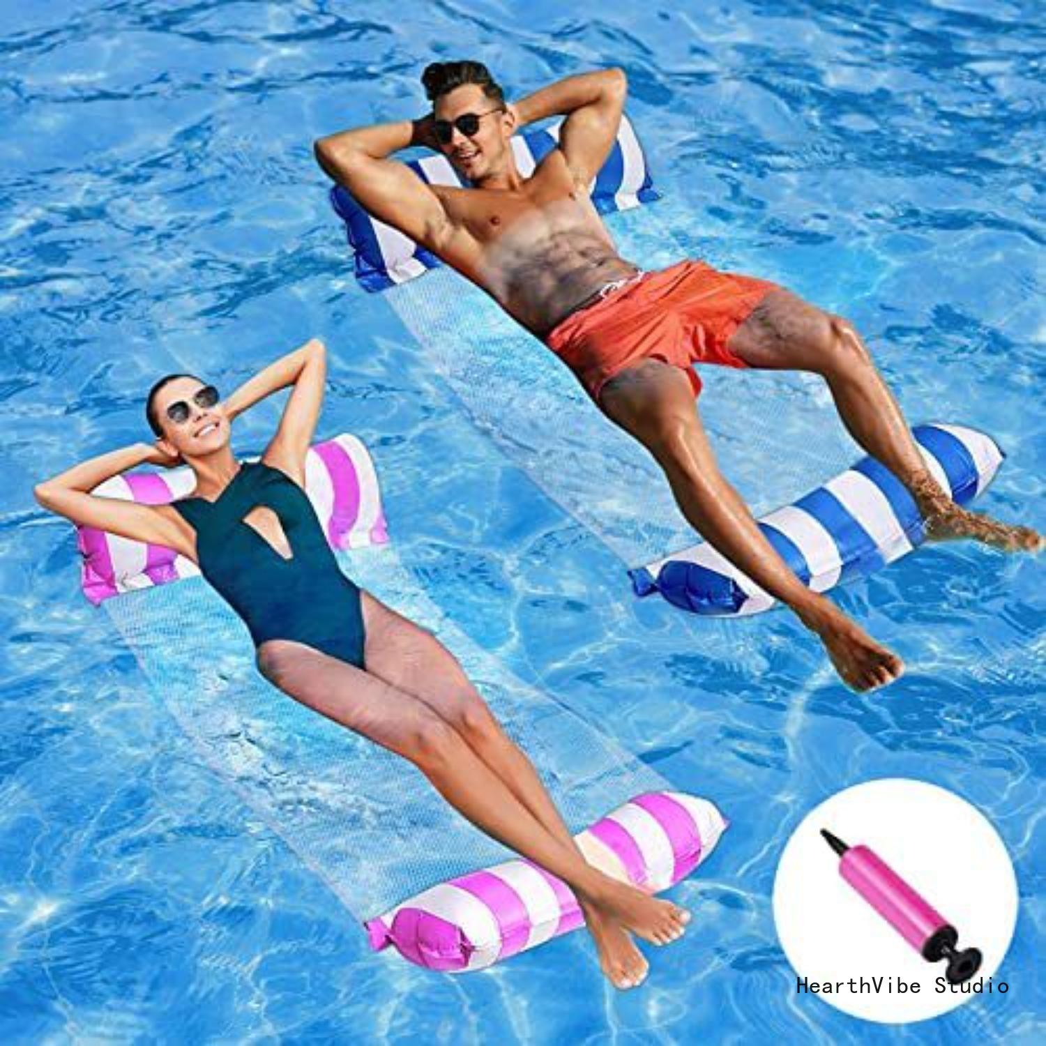 Floating Inflatable Raft with Dual Tubes — Foldable Water Hammock, Lounger, and Water Play Toy for Kids and Adults