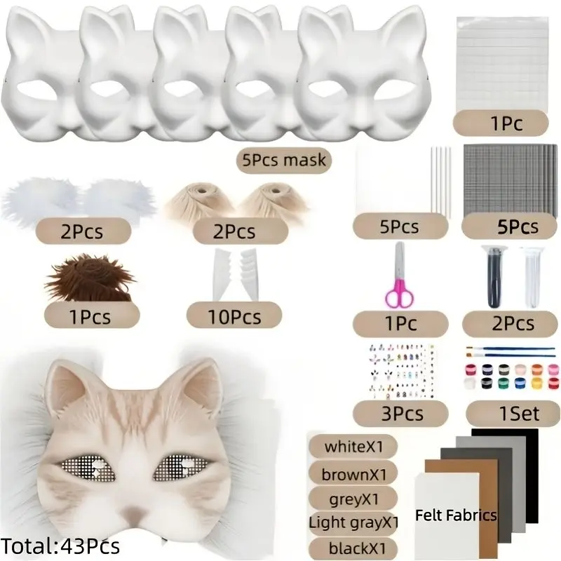 43-Piece Orc Mask Set, Handmade Full Mask Expansion Kit, Unisex Cat Masks, Perfect for Spooky Halloween Costume Parties, Role-Playing Events