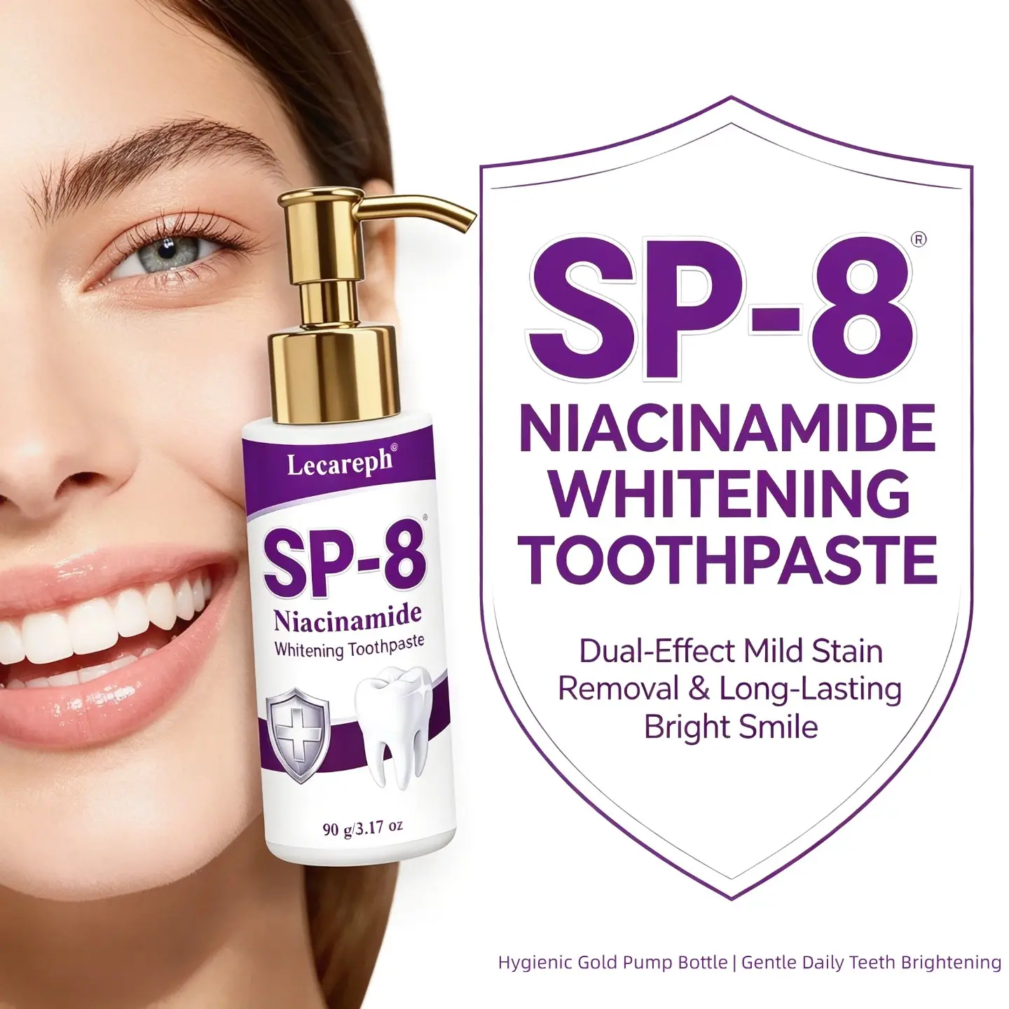 Lecareph Sp-8 Niacinamide Whitening Toothpaste, Press-Type Daily Oral Care, 90g, Brighten Teeth, Regular Use, Single Pack, Teeth Stain Remover