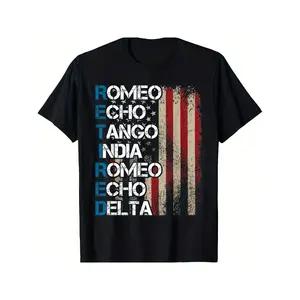 [100% Cotton] 100% Cotton Romeo Echo Tango India Romeo Echo Delta Men and Women'S Short-Sleeve T-Shirt |   Black Crew Neck with Print and Applique Details, Casual Style, Regular Fit