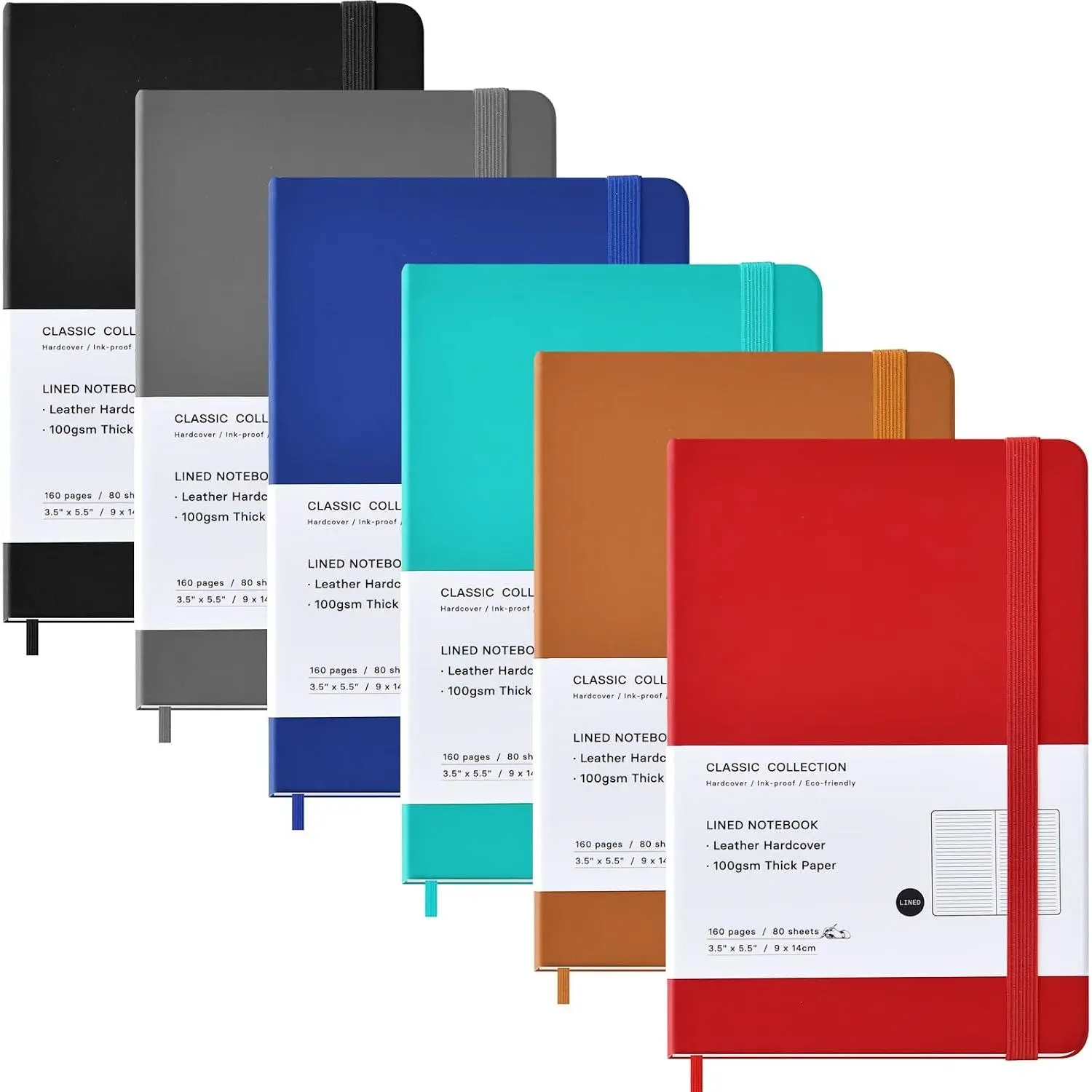 6 Pack Pocket Notebook Journals Bulk, 3.5" x 5.5", 160 Lined Pages, A6 Mini Notepad Hardcover leather Journal with 100GSM Thick Paper, Small Notebooks for Writing Work Men Women (6 Colors)