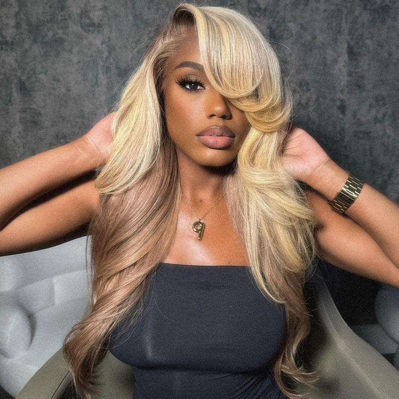 Megalook 13x6 Three Go Glueless Lace Front Human Hair Wig CB Ombre Blond Fashion Color Pre Cut and Pre Plucked with Drawstring 100% Human Hair Wig More Health SpringStatements