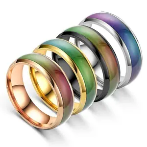 Stainless Steel Temperature-Sensitive Color-Changing Mood Ring, 6MM-12MM Customizable Special Sizes, Fashion Jewelry Gift for Couples Titanium Beveled Diamond chain men,cords for graduation,graduation cap,accessories for women