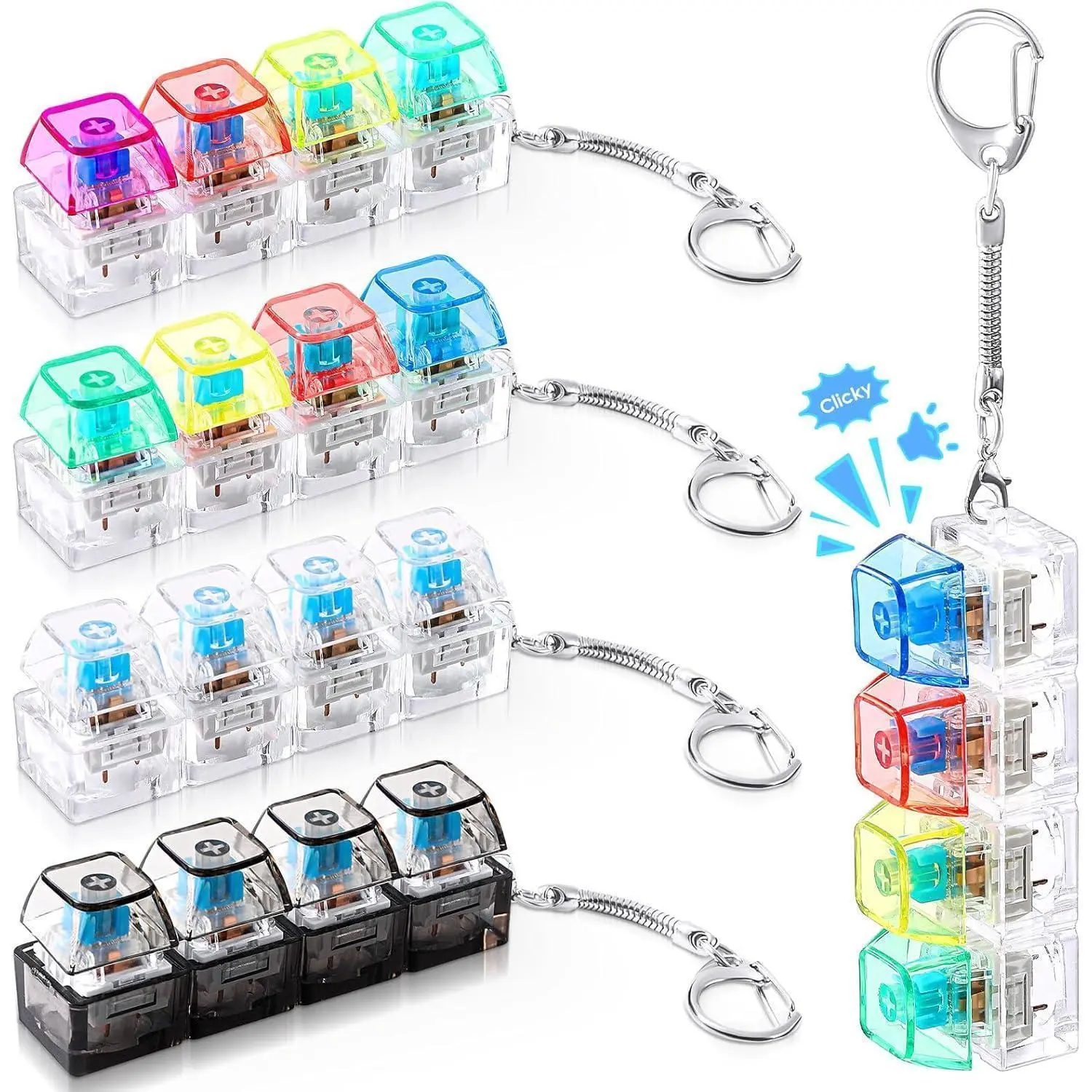 LED Light Keyboard Keychain Clicker Toy - Pocket Stress Relief Tool, Sensory Fidget Gift for Adults, Anxiety Decompression Fidgeting Item