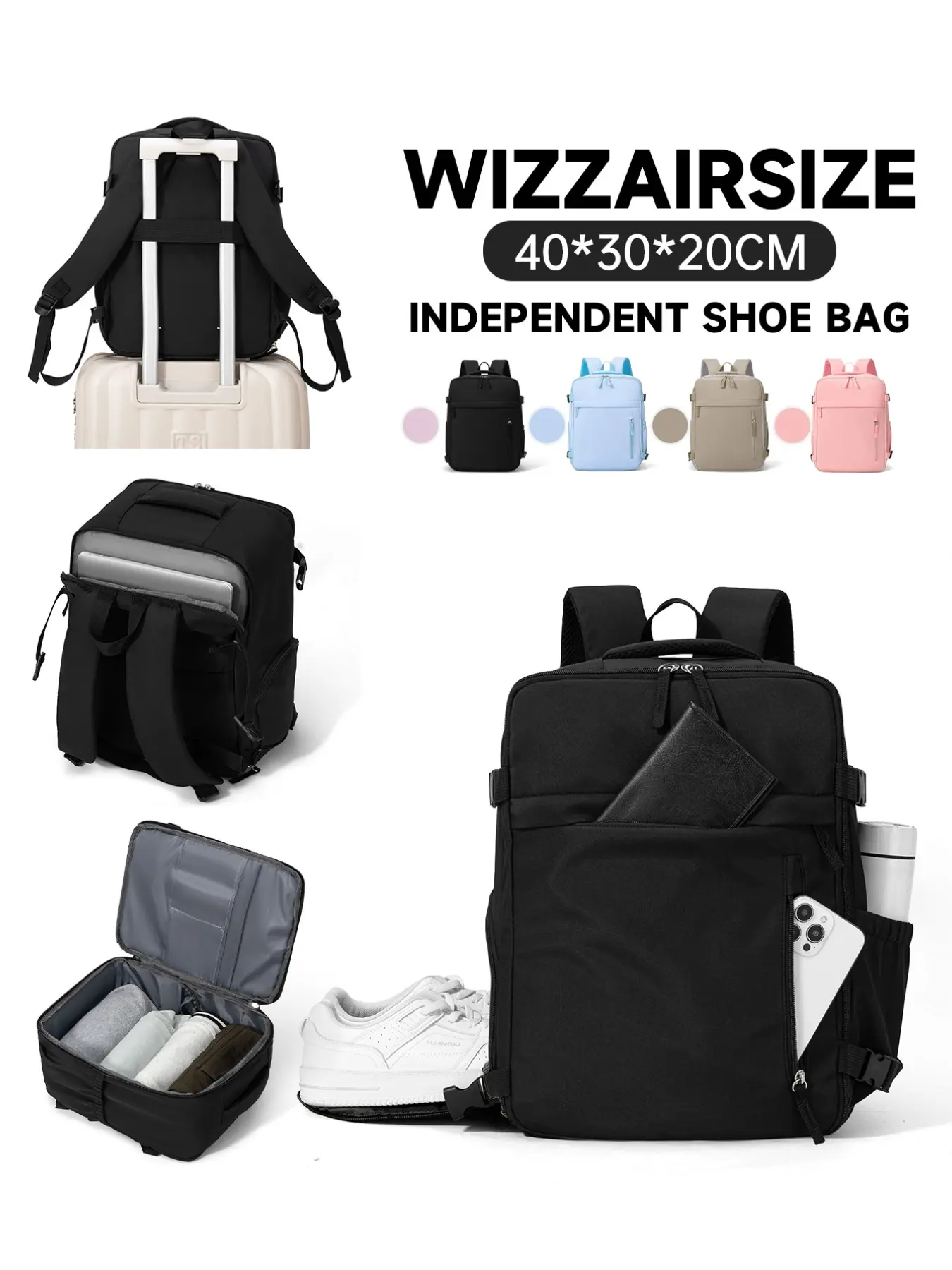 Ryanair Cabin Backpack for Men & Women, Large Carry-On Suitcase with Laptop Compartment, Lightweight Travel Bag for All Seasons, Backpack for Traveling on Airplane
