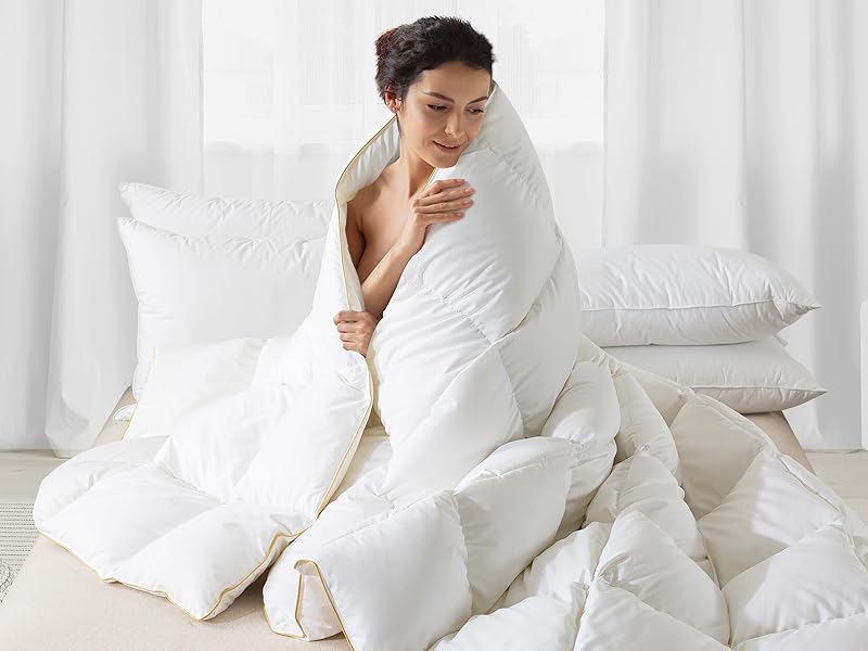 Down Comforter King Size – All Season Medium Weight White Duvet Insert, Warm Feather Bedding, Soft 100% Cotton Cover, 106x90 in Down Comforter King Size – All Season Medium Weight White Duvet Insert, Warm Feather Bedding, Soft 100% Cotton Cover, 106x90 in