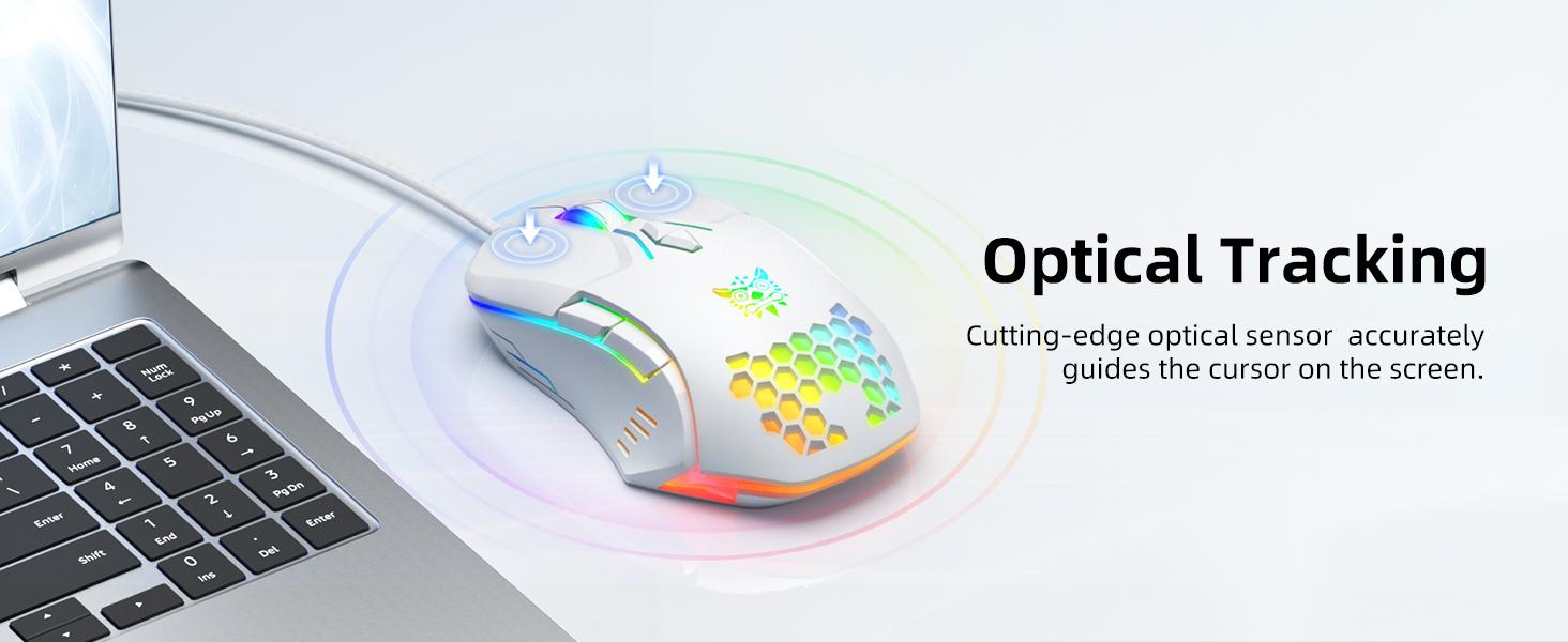Wired PC Gaming Mouse: High Precision Sensor,RGB Backlit, Adjustable DPI, 7 Buttons Programmable,Ergonomic mice for Office & Gaming on Windows/Mac/Linux/Chrome-White