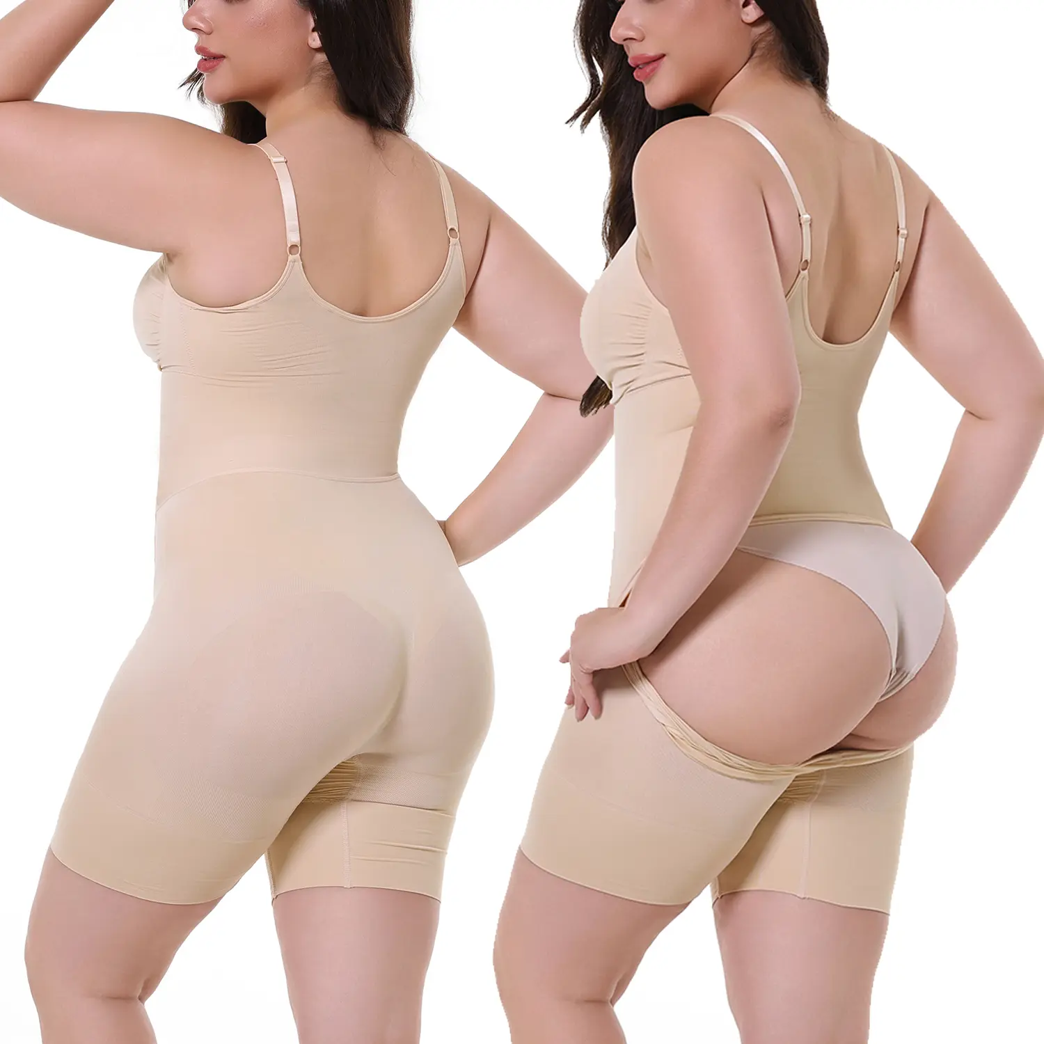 Women's Lightweight Tummy Control Bodysuit, Bathroom Safe Mid-Thigh Cut Shapewear Shorts