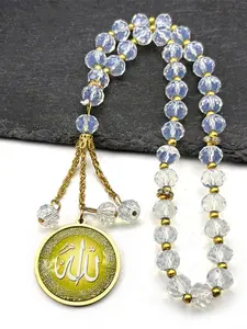 Arabic Quran Allah Glass Round Medal Car Pendant for Women Men Stainless Steel Gold Color Islamic Muslim Amulet Gift