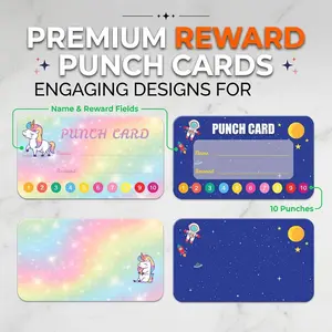 Reward Punch Card (business Card), Matte Finish, Colorful Patterns, Blank Back for Writing, Ideal for Classroom, Homework, Chores, Good Habits, Store Points