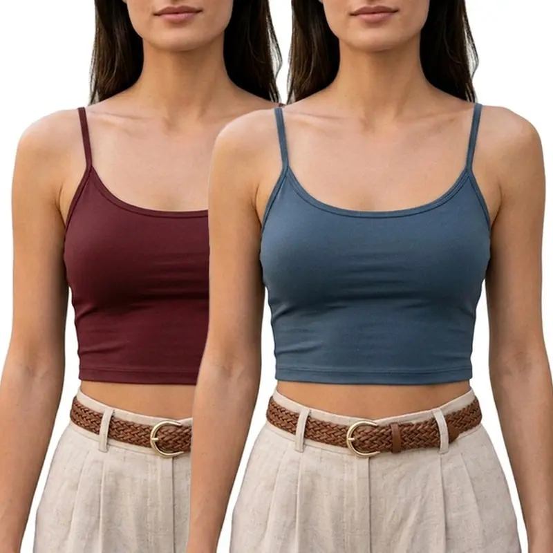 Women's Double-Layer Spaghetti Tank Top | Slim Fit Thin Strap Camisole | Wide Scoop Neck Layering Top | Summer Sleeveless Basic
