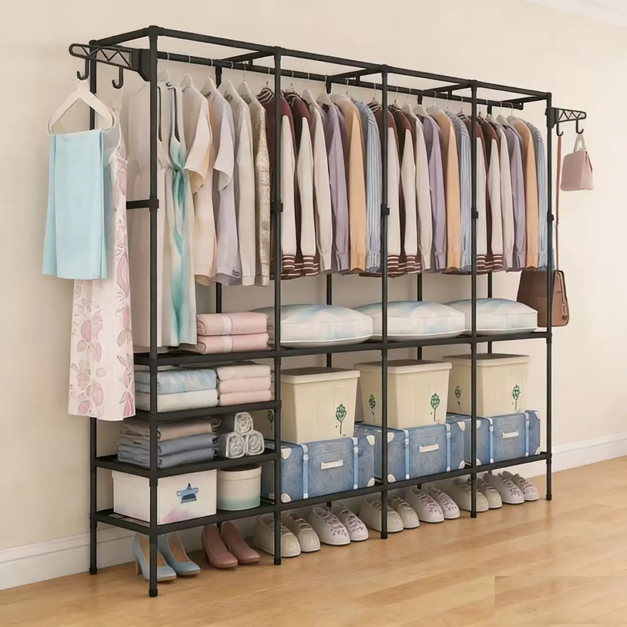 Large Capacity Open Shelving Unit, Multi-Tier Storage Rack, Portable Clothing Organizer, Bedroom Closet, Shoes & Luggage Holder, Clothes Rack, Shelf Storage
