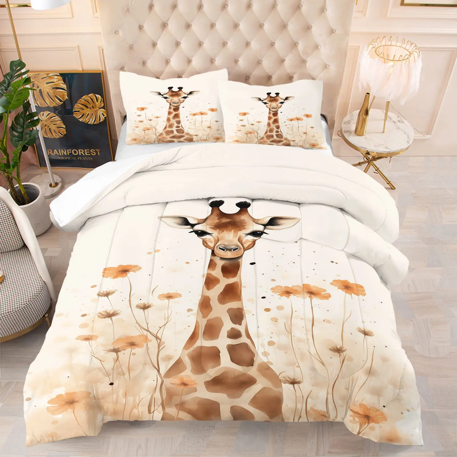Giraffe Pattern Comforter Set, Soft And Comfortable Bedding Set (1 Comforter + 1/2 Pillowcase, No Pillow Core), Suitable For Girls, Teenagers, Adults, Guest Rooms, Dormitories, And Master Bedroom Scenarios