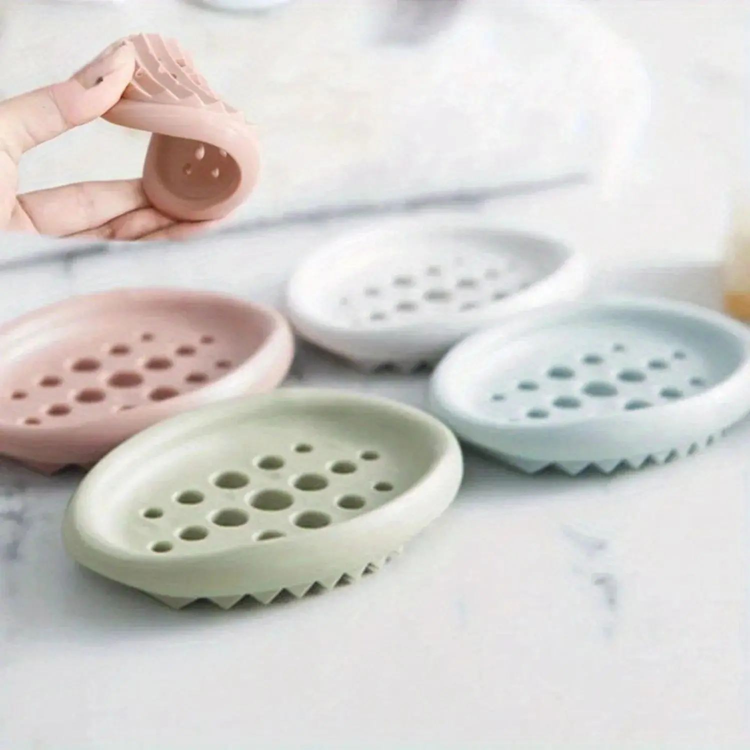 Oval & Square Silicone Bar Soap Dish with Lid - Self-Draining, Sturdy, Durable, Multifunctional Bathroom Sink Counter Storage Rack Holder for Bathroom Organization