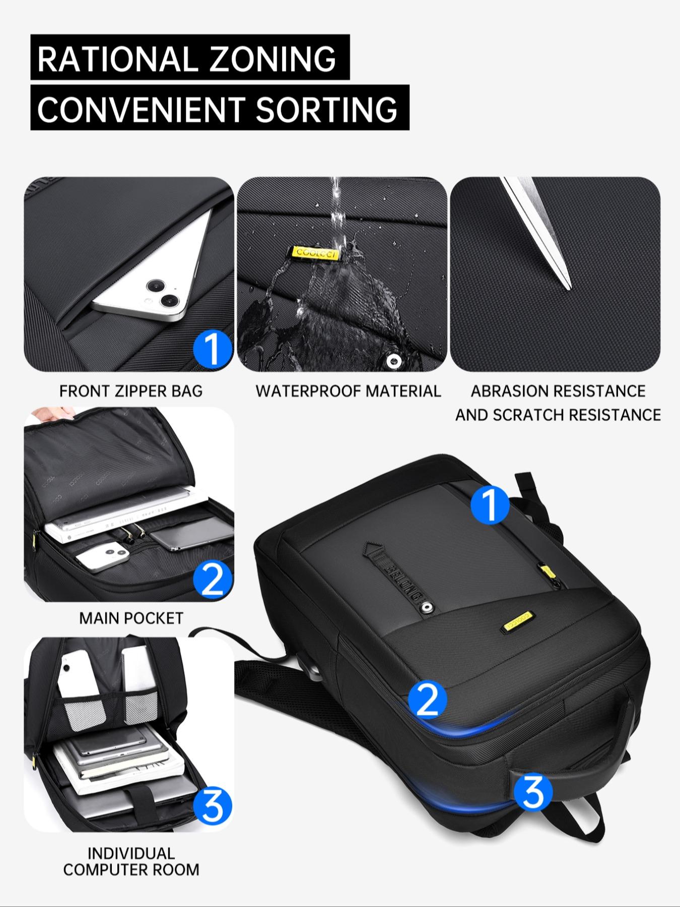 Business Style Large Capacity Backpack, Lightweight Zipper Backpack, Casual Solid Color Backpack for Men, Business Travel Backpack