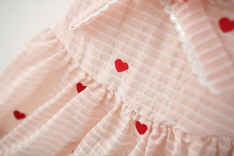 Summer Pink Striped Cute Baby Girl Dress Turn-Collar Sleeveless Sweet Heart Dress Toddler 0-4 Years Old Cartoon Elephant Casual Children's Clothing