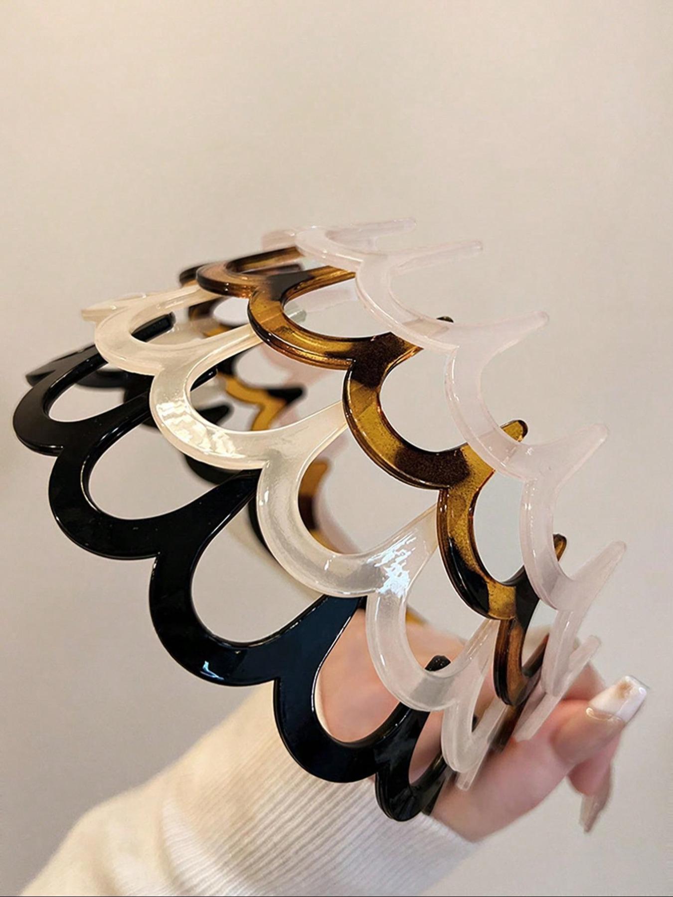 4pcs U-Shaped Wave Comb Forehead Hairband, Wavy Headband, Anti-Slip Fine Transparent Headband, Unisex Leopard Pattern, Casual Style, All-Season Hair Accessory