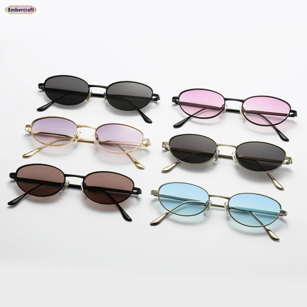 Unisex Embercraft Retro Cat Eye Fashionable Frames Sunglasses - Women's Lightweight Metal Frame, Tinted Gradient UV400 Glare Cut 100% UV Shield Lenses, Vintage Beach Eyewear for Travel, Driving, Tinted Lenses Sunglasses, Vintage Sunglasses