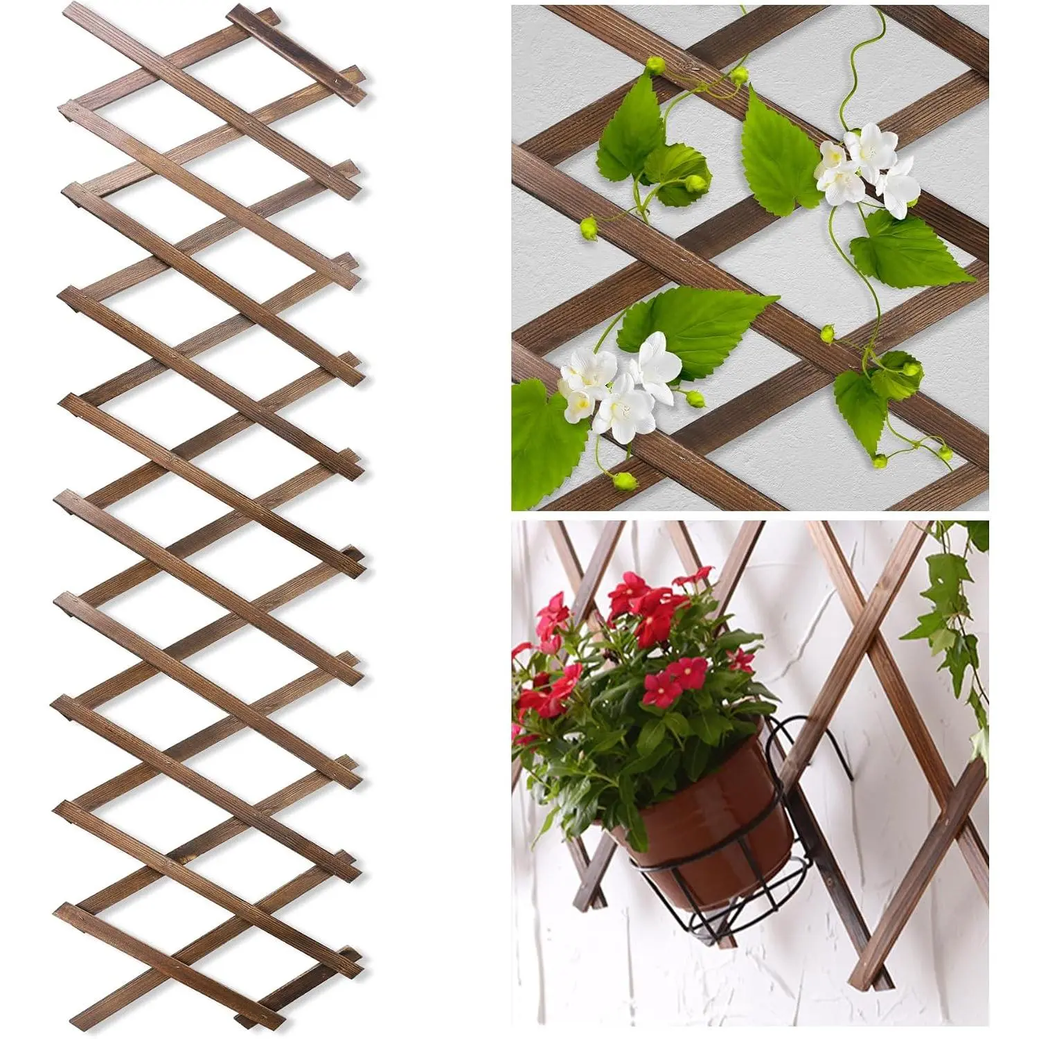 Lattice Fence Panels for Outside 13.4"x78.8" Expandable  Wooden Wall Trellis Board Decorative Lattice Trellis Frame for Climbing  Vine Ivy Rose Outdoor Balcony Garden 1 count