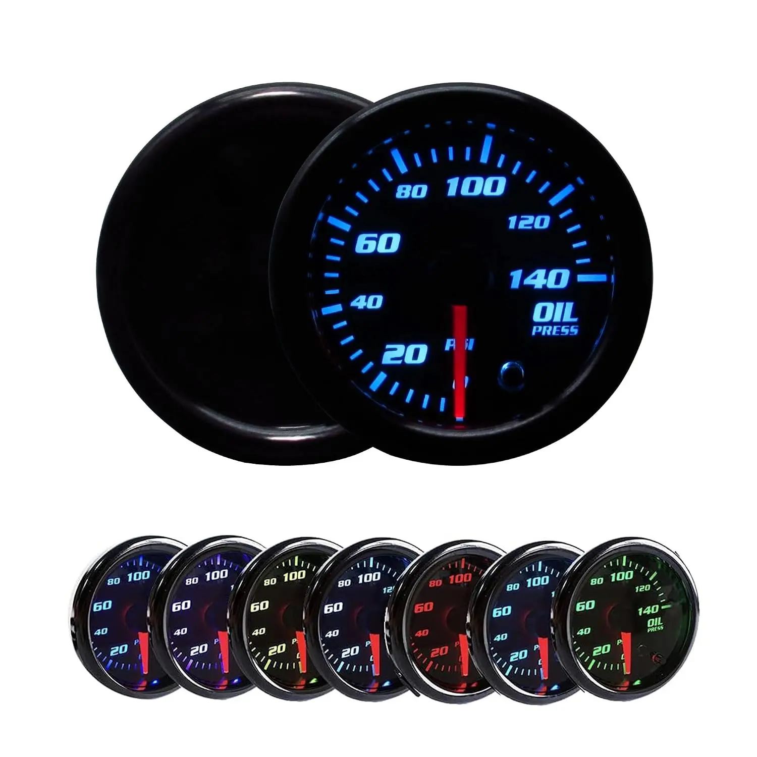 2'' 52mm Oil Pressure Gauge Kit with Sensor, Digital LED, 0-140 PSI, Tinted 7-Color Display, Accurate Pressure Readout for Cars Trucks
