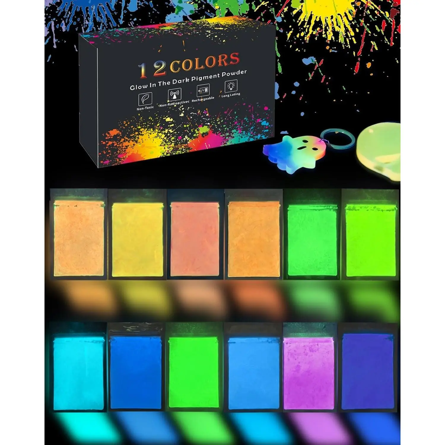 Luminescent Glow-in-the-Dark Pigment Powder - 12 Colors, 10g/0.35oz Each Bag, Glowing Hues for Epoxy Resin Dye, DIY Crafts, Halloween Decorations (Women’s Craft-Specific Supply for Creative Projects)